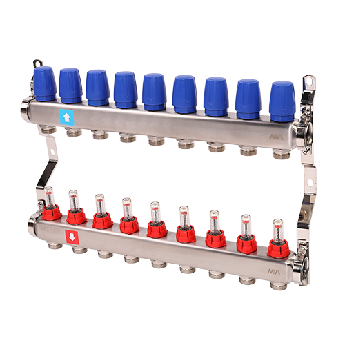 Коллектор 1" х 3/4"ЕК на 9 выходов с расходомерами MVI MS.509.06